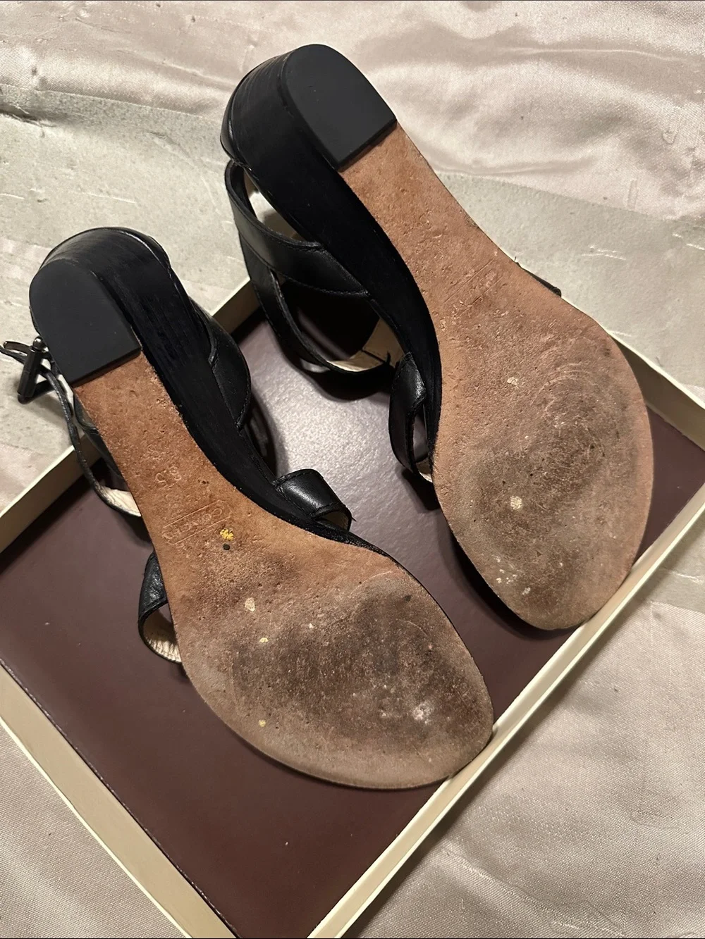 Coach Black Leather T-Strap Buckle Sandals